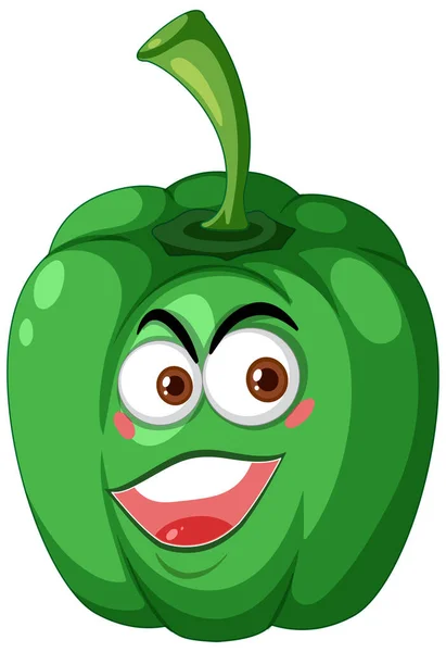 Green Capsicum Cartoon Character Happy Face Expression White Background Illustration — Stock Vector