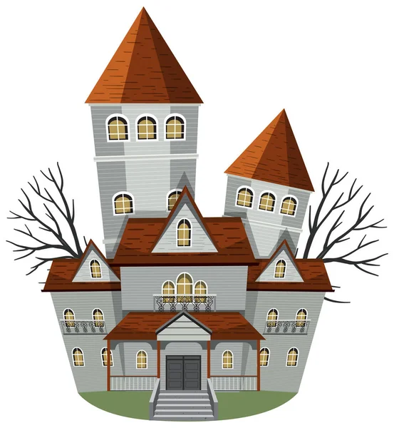 Haunted Villa Gebäude Auf Weißem Hintergrund Illustration — Stockvektor