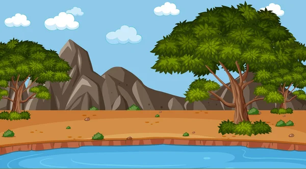 Порожня Сцена Парку Деякими Деревами Ілюстрацією Озера — стоковий вектор