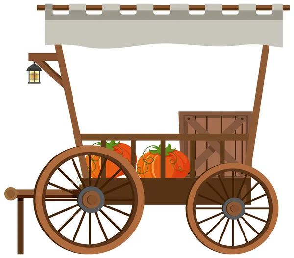 Средневековый Деревянный Фургон Иллюстрацией Тыкв — стоковый вектор