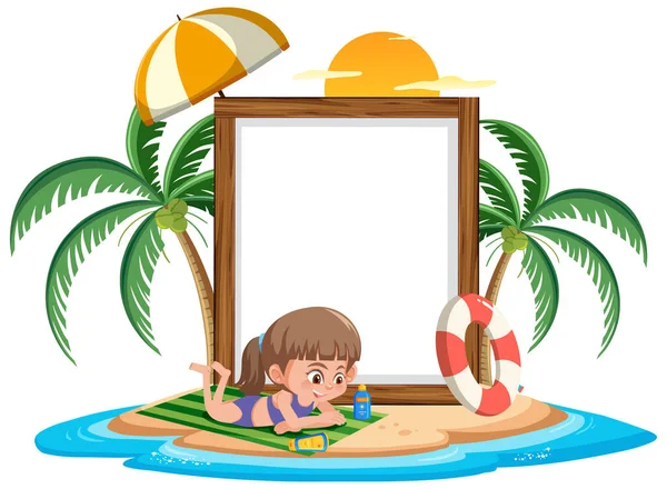 Blank Banner Template Many Kids Summer Vacation Beach Isolated Illustration — Stock Vector