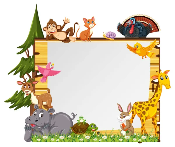 Banner Vazio Com Vários Animais Selvagens Ilustração — Vetor de Stock