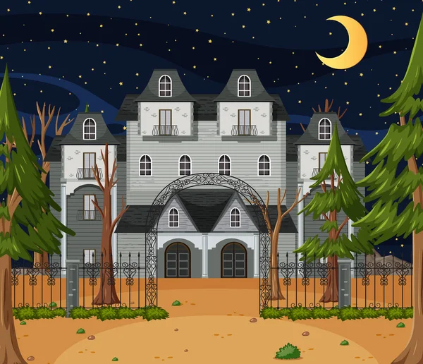 Haunted Halloween Villa Notte Illustrazione — Vettoriale Stock