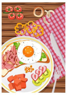 Tabaktaki tabağın içindeki kahvaltı manzarası.