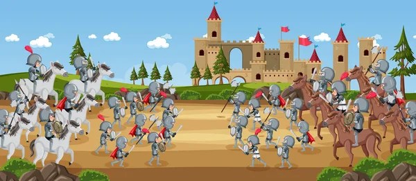 Иллюстрация Сцены Средневековой Войны — стоковый вектор