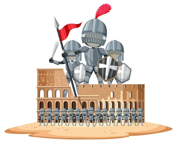 Riddare Och Colosseum Vit Bakgrund Illustration — Stock vektor