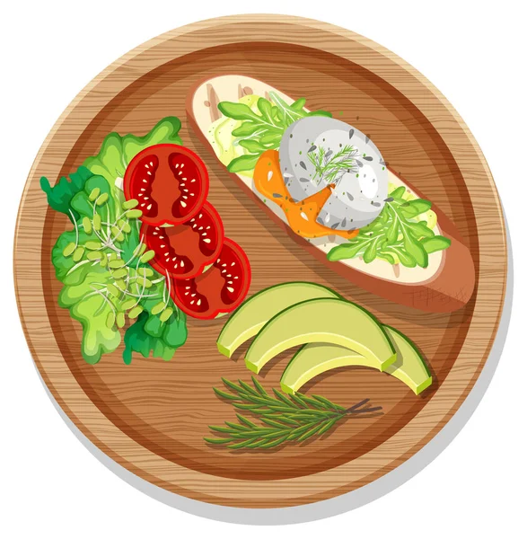 Bruschetta Avec Divers Légumes Sur Une Plaque Ronde Illustration Isolée — Image vectorielle