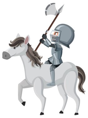 Beyaz arkaplanda ata binen at çizgi film karakteri