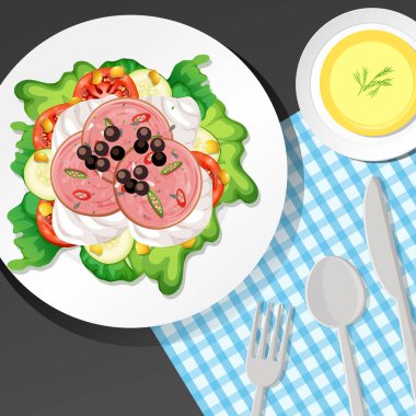 Tablo çiziminde sağlıklı bir kahvaltı.