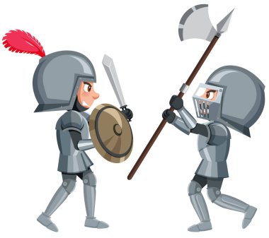 Beyaz arkaplandaki şövalye çizgi film karakteri