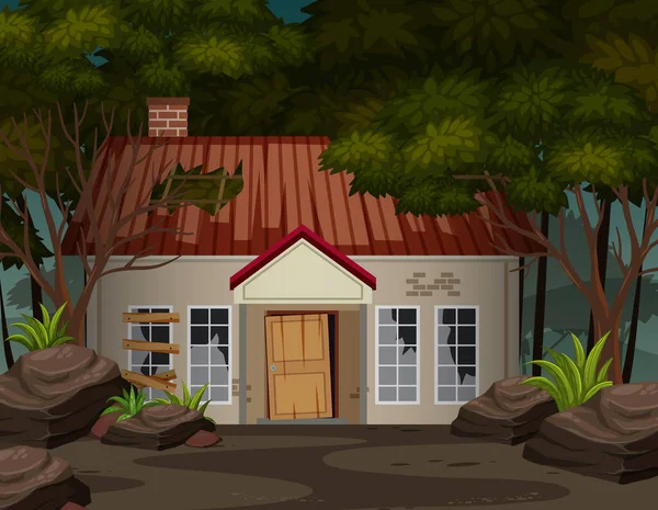 Scena Con Casa Abbandonata Nella Foresta Oscura Illustrazione — Vettoriale Stock