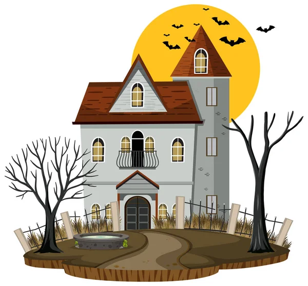Halloween Haunted House White Background Illustration — Stock Vector