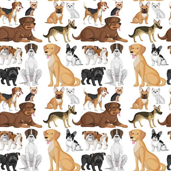 Zökkenőmentes Minta Sok Különböző Aranyos Kutya Illusztráció — Stock Vector