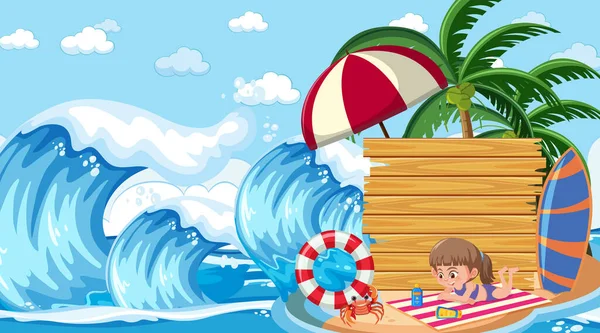 Modèle Bannière Vide Avec Des Enfants Vacances Plage Illustration Scène — Image vectorielle