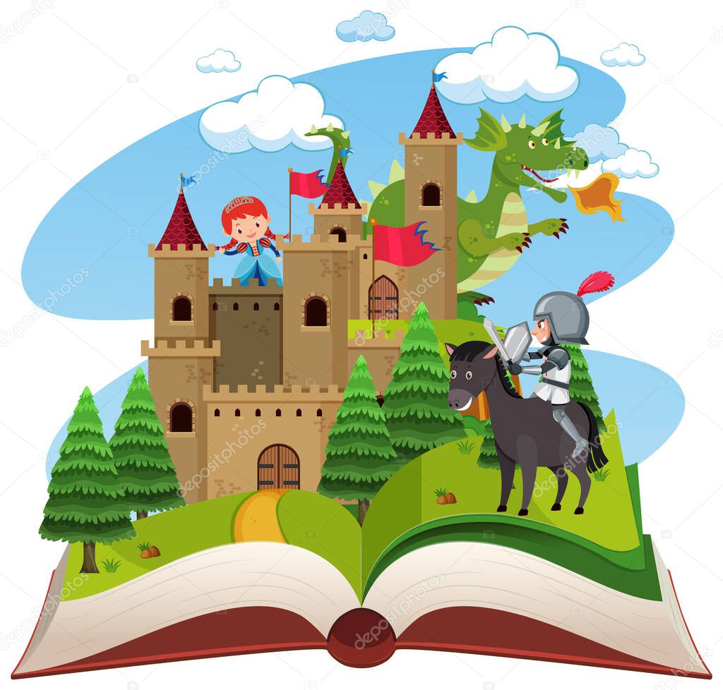 Medieval open book theme illustration
