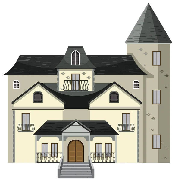 Illustration Façade Manoir Hanté Isolé — Image vectorielle