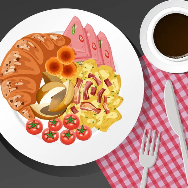 テーブルイラストの上に健康的な朝食セット — ストックベクタ