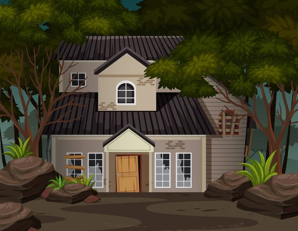 Σκηνή Εγκαταλελειμμένο Σπίτι Στο Σκοτεινό Δάσος Εικονογράφηση — Διανυσματικό Αρχείο