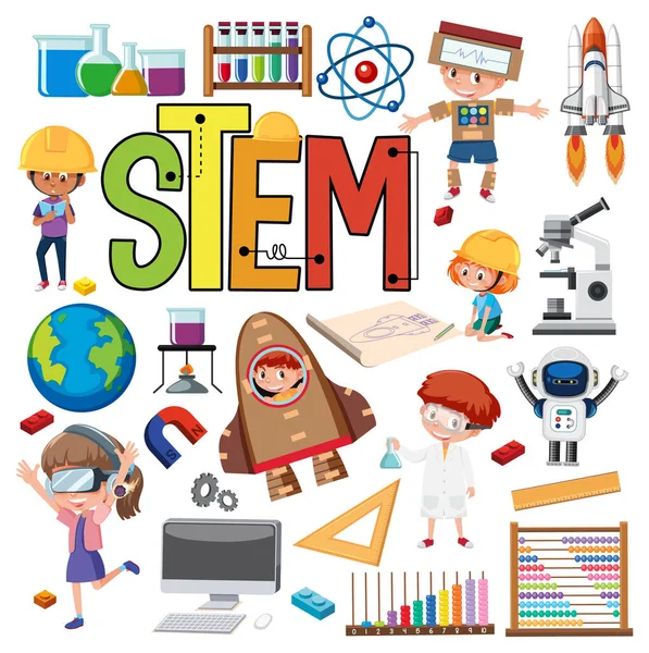 Logotipo Educación Stem Colorido Con Elementos Aprendizaje Ilustración — Vector de stock