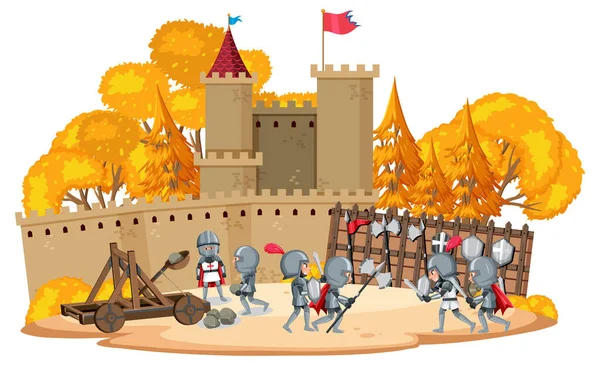 Guerres Médiévales Illustration Scène Dessin Animé — Image vectorielle