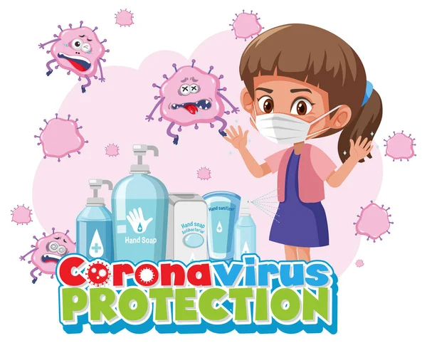 Coronavirus Protection Children Cartoon Character Illustration - Stok Vektor