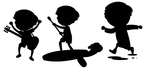 Caractère Bande Dessinée Silhouette Enfants Sur Fond Blanc Illustration — Image vectorielle