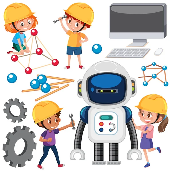 Children Learning Technology Tools Illustration — Stock Vector