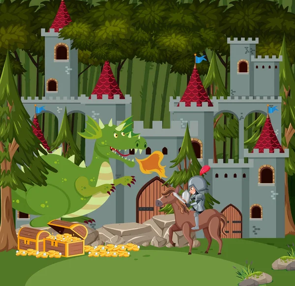 城堡插图前的骑士 — 图库矢量图片