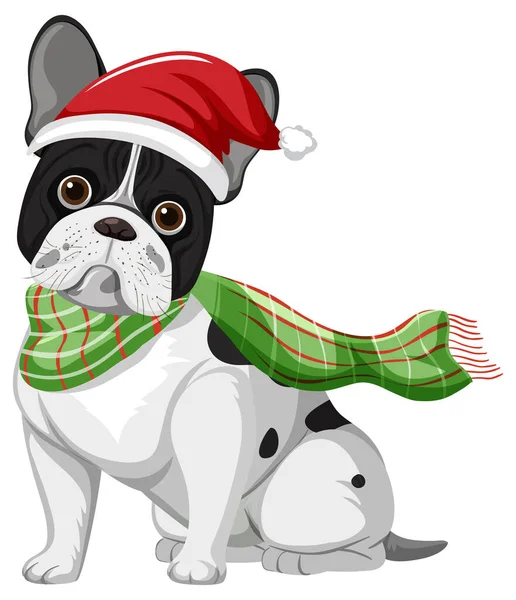 Französische Bulldogge Mit Weihnachtsmütze Zeichentrickfigur Illustration — Stockvektor