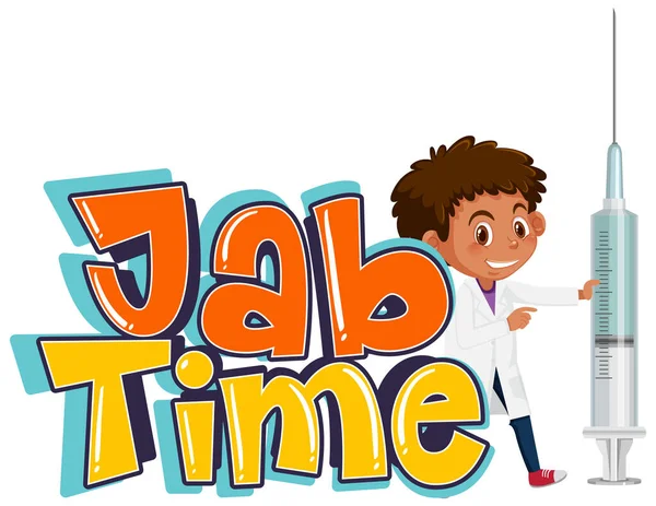 Een Arts Met Vaccin Spuit Met Jab Time Lettertype Logo — Stockvector