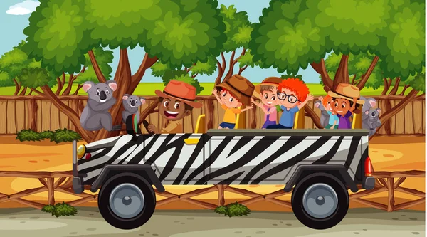 Groupe Enfants Zoo Avec Nombreuses Illustrations Koalas — Image vectorielle