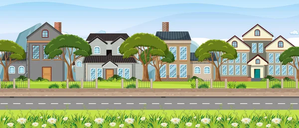 Landscape Scene Street Houses Illustration — Stock Vector