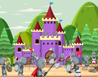 Ortaçağ savaş karikatür sahnesi çizimi