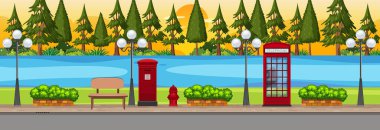 Gün batımında nehir yatay sahnesi boyunca park et.