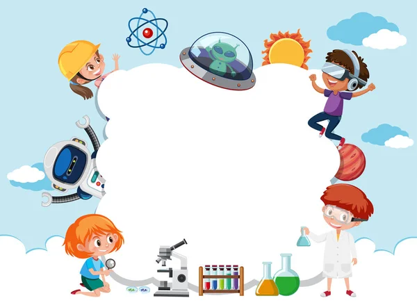 Leere Wolke Banner Mit Kindern Technologie Thema Illustration — Stockvektor