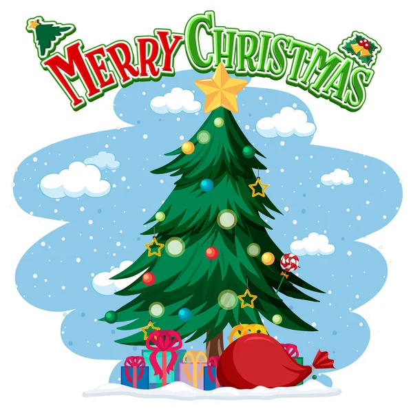 Veselé Vánoce Textové Logo Vánoční Dekorace Ilustrace — Stockový vektor