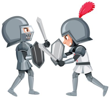 İki şövalye beyaz arka planda dövüşüyor.