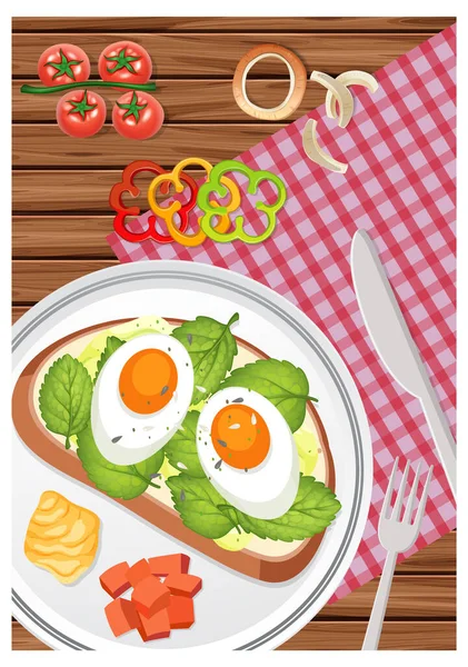Ovanifrån Frukost Som Maträtt Bordet Illustration — Stock vektor