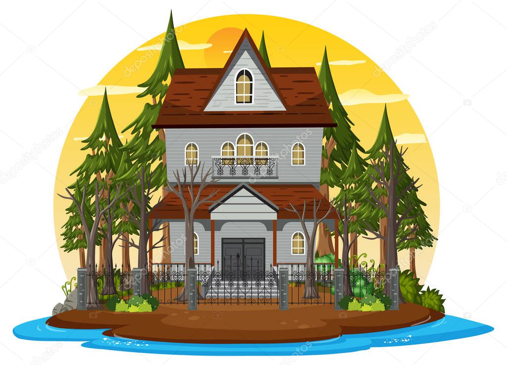Haunted house at daytime scene illustration