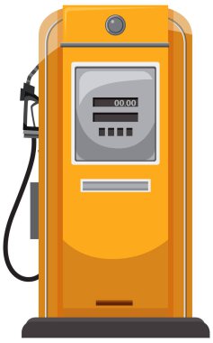 Detaylı klasik tasarımı olan klasik turuncu benzin pompası vektörü, retro temalı projeler ve reklamlar için mükemmel..