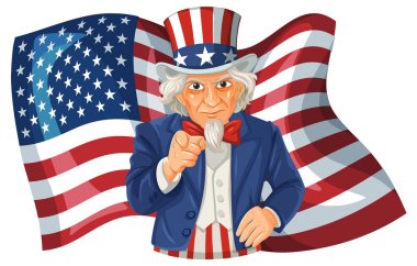 Sam Amca 'nın cesur ve klasik vatansever tarzıyla Amerikan bayrağını gösteren bir temsili..