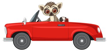 Çizgi film lemur parlak kırmızı üstü açılır, kenar görünümü, temiz vektör biçimi, beyaz arkaplan