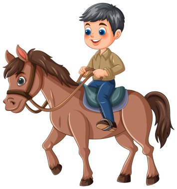 Kahverengi ata binen mutlu bir çocuk.
