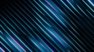 Soyut çapraz çizgilerin yukarı aşağı hareket eden profesyonel 4K kusursuz döngü animasyonu. Stüdyo HDRI ışıklandırması tarafından oluşturulan pürüzsüz metalik yansımalı canlı mor ve mavi neon bir parıltı.