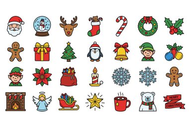 Noel simgeleri ve karakterlerinin festival karikatürü koleksiyonu