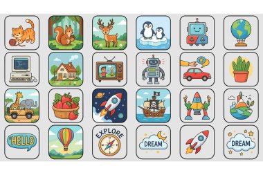 Çocuklar için çeşitli karikatür simgeleri ve semboller