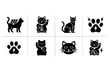 Kedilerin, şanslı Maneki-neko figürlerinin, pençe izlerinin ve güneş panelleri ve yıldırımlar gibi enerji sembollerinin yer aldığı sekiz siyah siluet ikonundan oluşan bir koleksiyon..