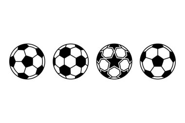 Dört farklı futbol topu ya da futbol illüstrasyonundan oluşan bir koleksiyon. Bu küme klasik tasarımları ve basit siyah-beyaz vektör simgeleri olarak sunulan yıldız desenli olanı içerir..