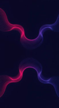 Pembe ve mavinin tonlarında parlak neon dalgalar içeren büyüleyici soyut bir tasarım derin ve karanlık bir arkaplana karşı dinamik ve simetrik bir şablon oluşturuyor. Sıvı hatları bir hareket ve enerji hissini çağrıştırıyor, modern ve gelecekçi için mükemmel.