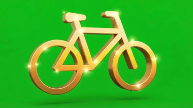 Işıldayan altın bir bisiklet ikonu canlı yeşil bir ekrana karşı canlanır ve parlar, çeşitli tasarım projeleri ve hareketli grafikler için mükemmeldir..